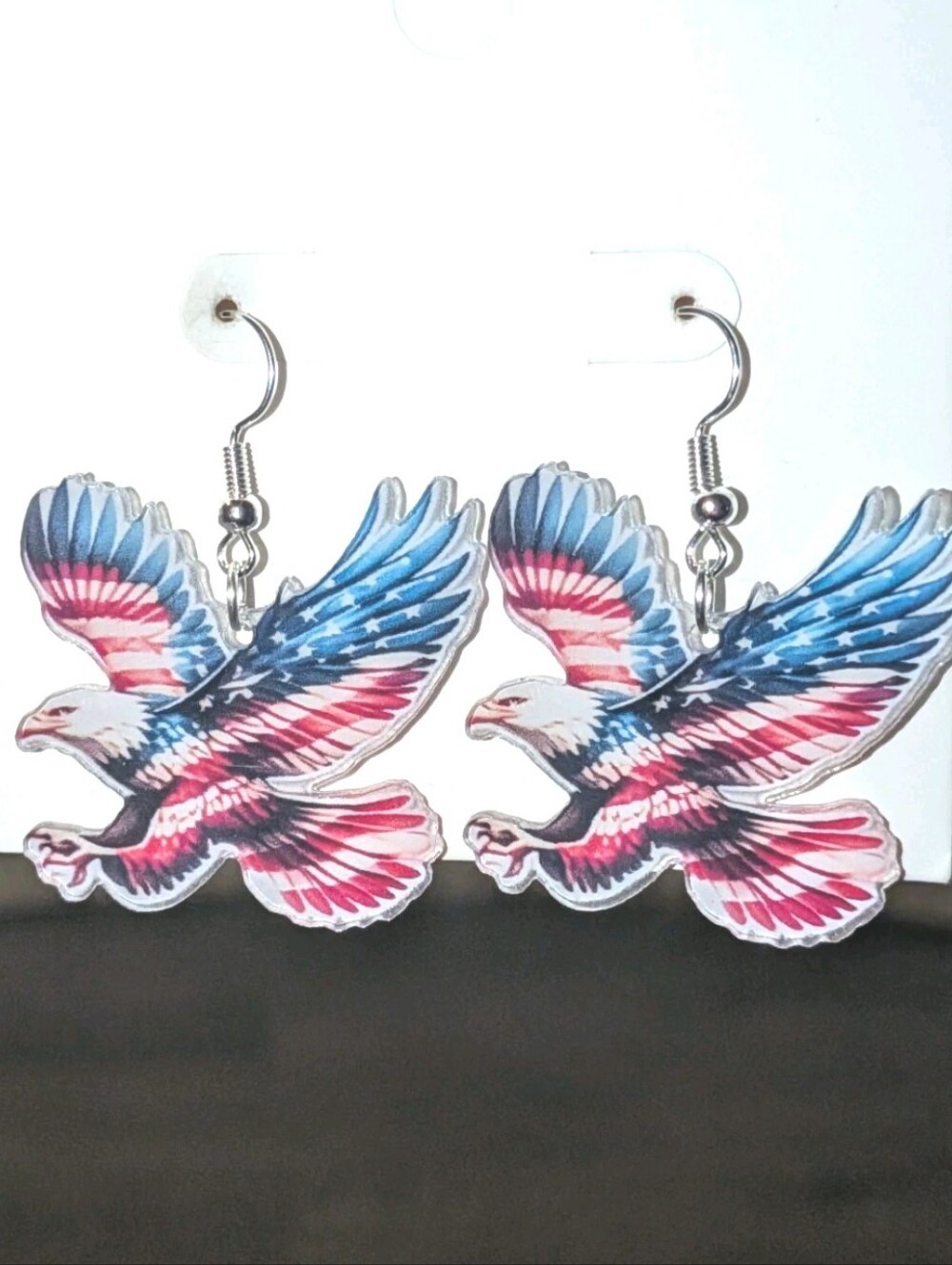 Hand Crafted Patriotic Eagle Dangle Earrings - Red, White & Blue